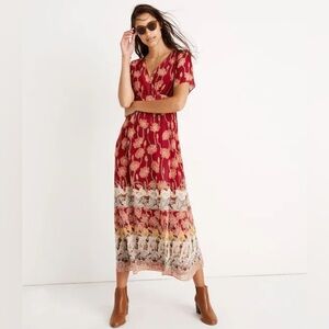 Madewell Red Floral Tulip-Sleeve Maxi Dress in Tall Sunflowers print Women’s 2